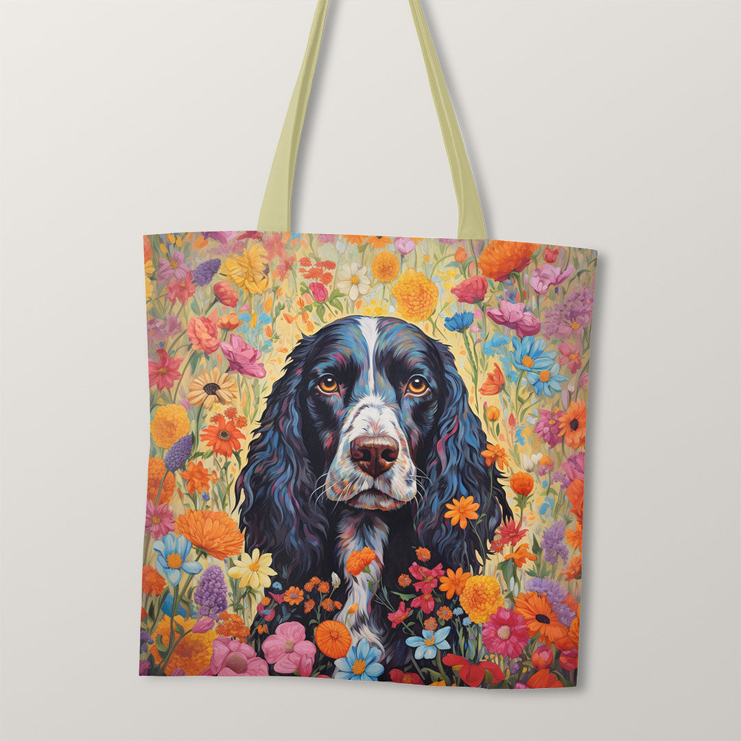 TOTE Black Springer Spaniel TP-54 Fabric Bag Panel