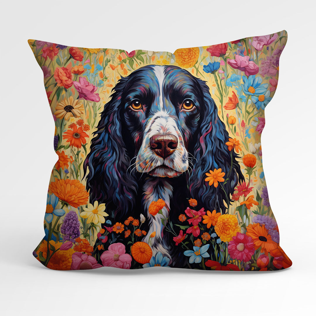 CUSHION Fabric Panel Black Springer Spaniel CP-54