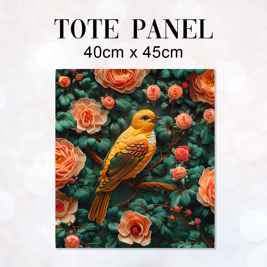 TOTE Floral Yellow Bird Fabric Bag Panel TP-555