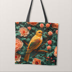 TOTE Floral Yellow Bird Fabric Bag Panel TP-555