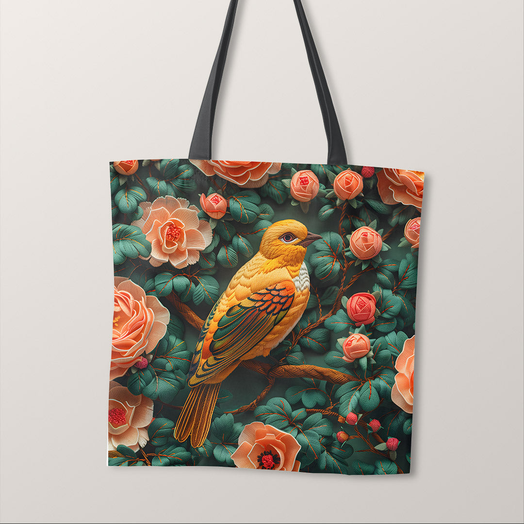 TOTE Floral Yellow Bird Fabric Bag Panel TP-555