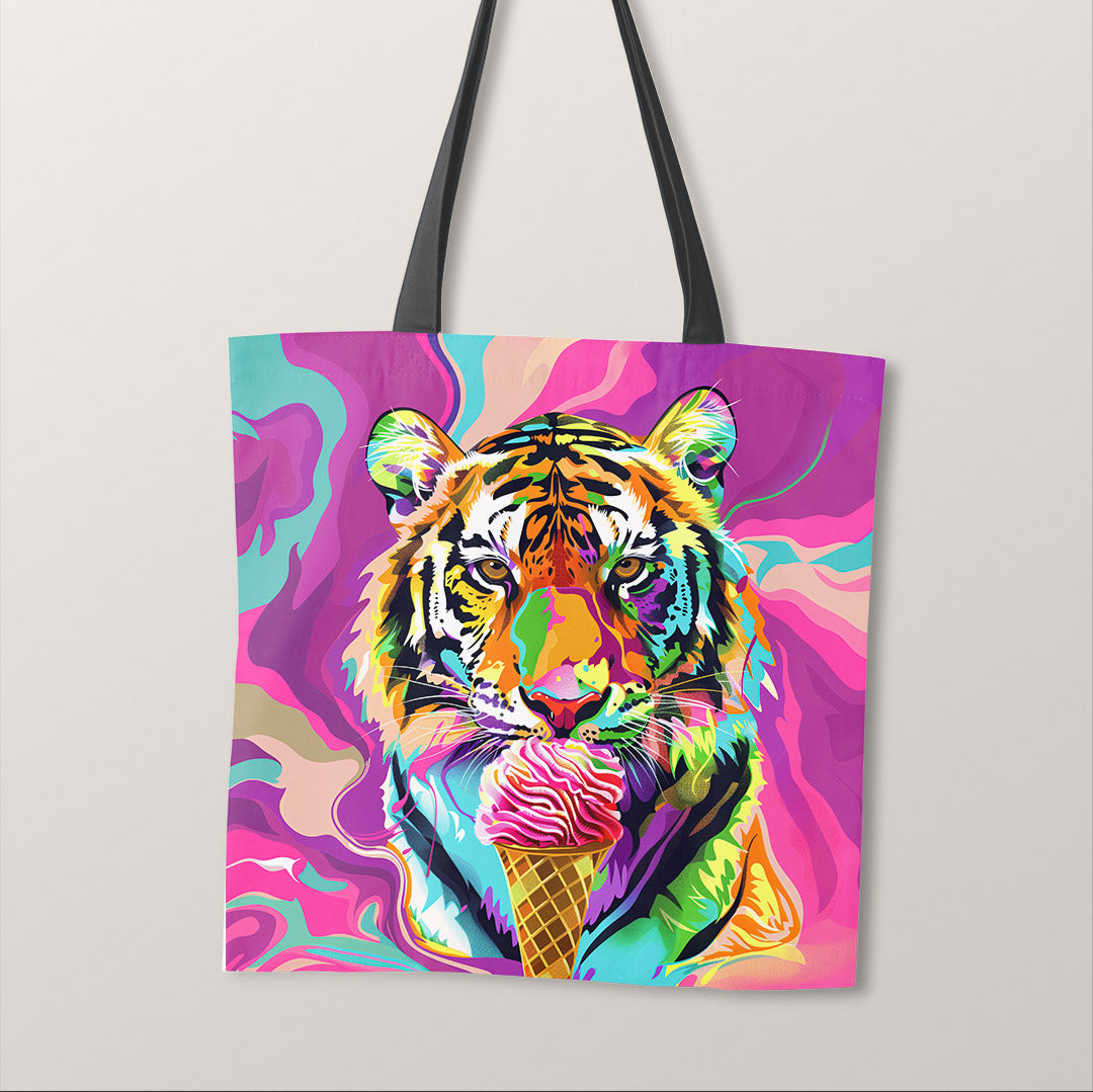 TOTE Funky Ice Cream Tiger Fabric Bag Panel TP-573