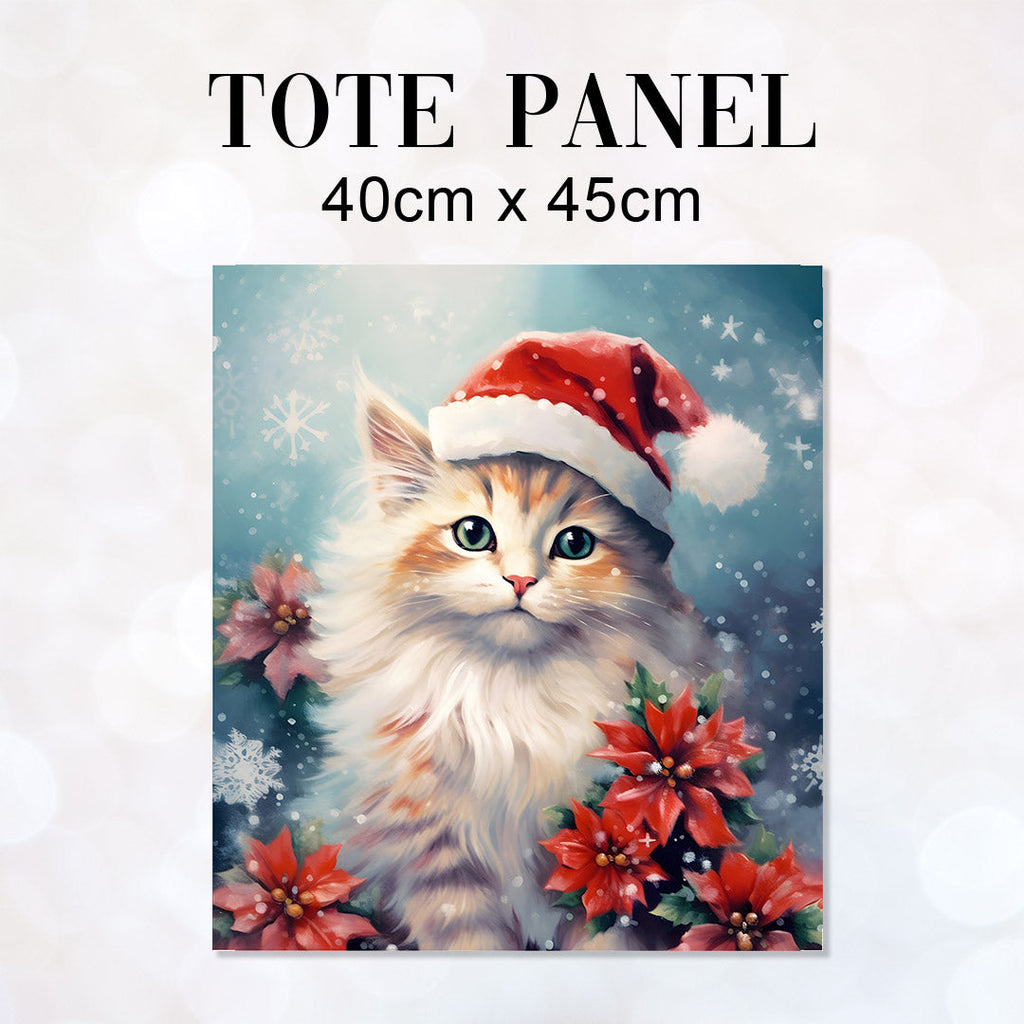 TOTE Christmas Cat Poinsettia Fabric Bag Panel TP-612
