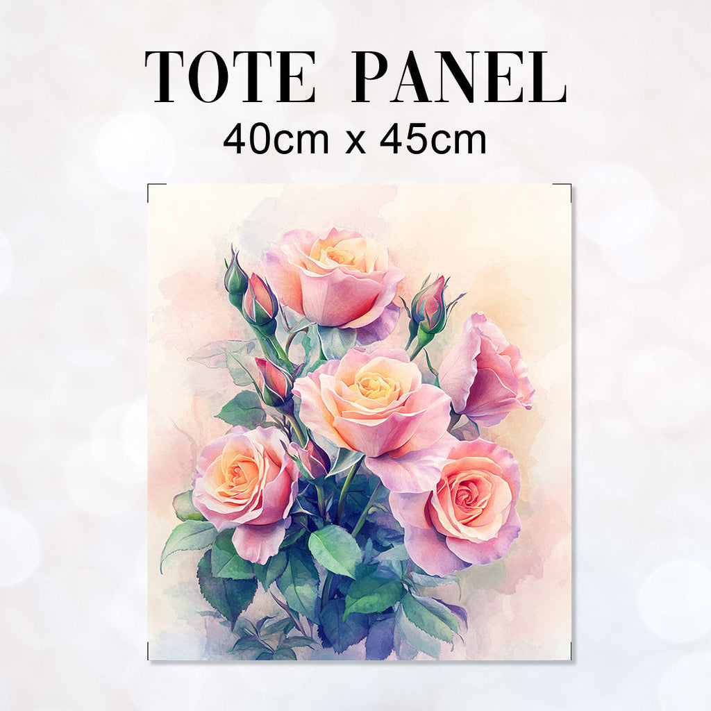 TOTE Watercolour Roses Bouquete Fabric Bag Panel TP-632