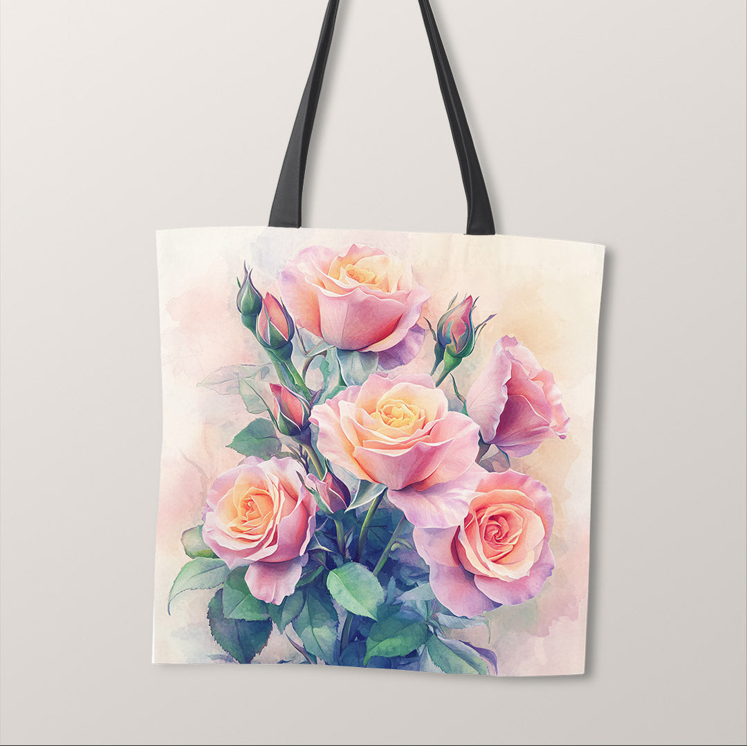 TOTE Watercolour Roses Bouquete Fabric Bag Panel TP-632