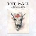 TOTE Floral Highland Cow Fabric Bag Panel TP-640