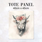 TOTE Floral Highland Cow Fabric Bag Panel TP-640