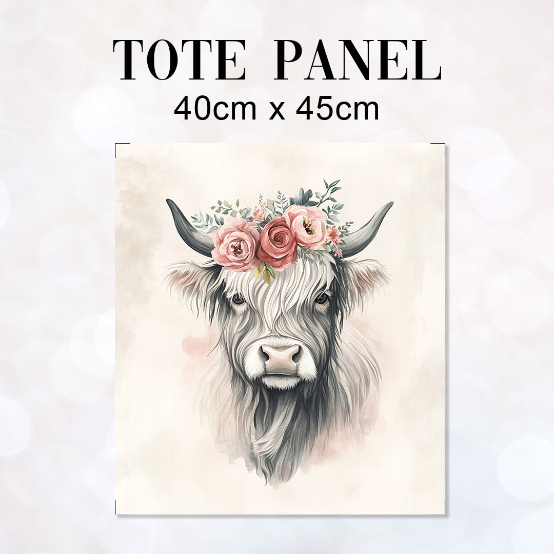 TOTE Floral Highland Cow Fabric Bag Panel TP-640