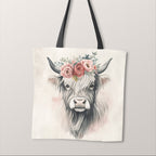 TOTE Floral Highland Cow Fabric Bag Panel TP-640