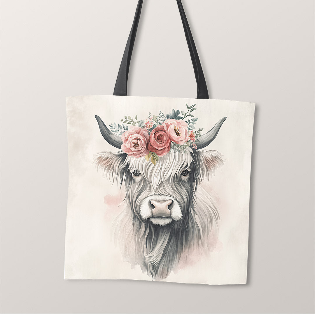 TOTE Floral Highland Cow Fabric Bag Panel TP-640