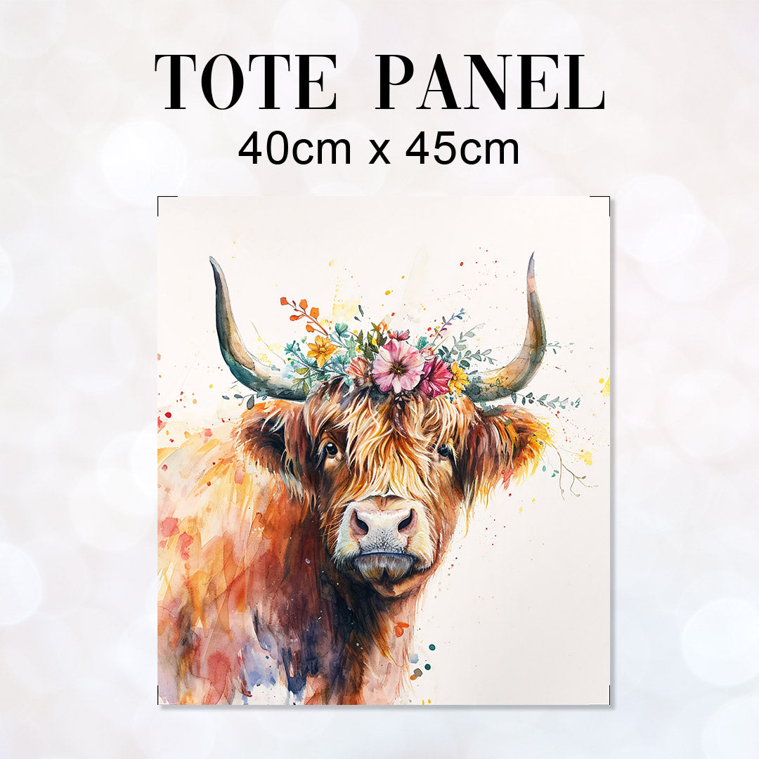 TOTE Spring Highland Cow Fabric Bag Panel TP-641