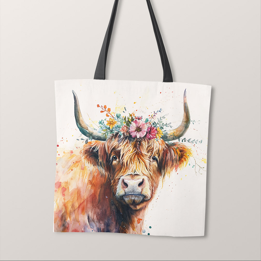 TOTE Spring Highland Cow Fabric Bag Panel TP-641