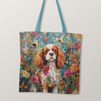 TOTE White and Brown King Charles Cavalier TP-67 Fabric Bag Panel