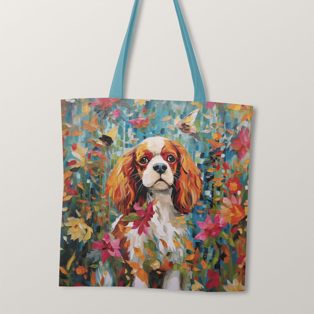 TOTE White and Brown King Charles Cavalier TP-67 Fabric Bag Panel
