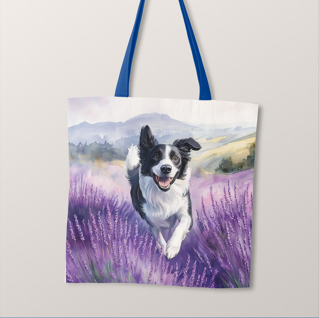 TOTE Lavender Border Collie Fabric Bag Panel TP-685