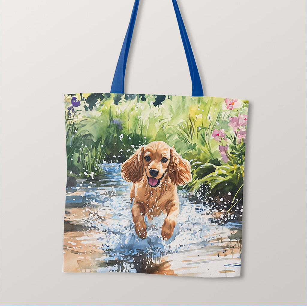 TOTE Happy Cocker Spaniel Fabric Bag Panel TP-693