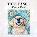 TOTE Golden Retriever and Dandelions Fabric Bag Panel TP-695