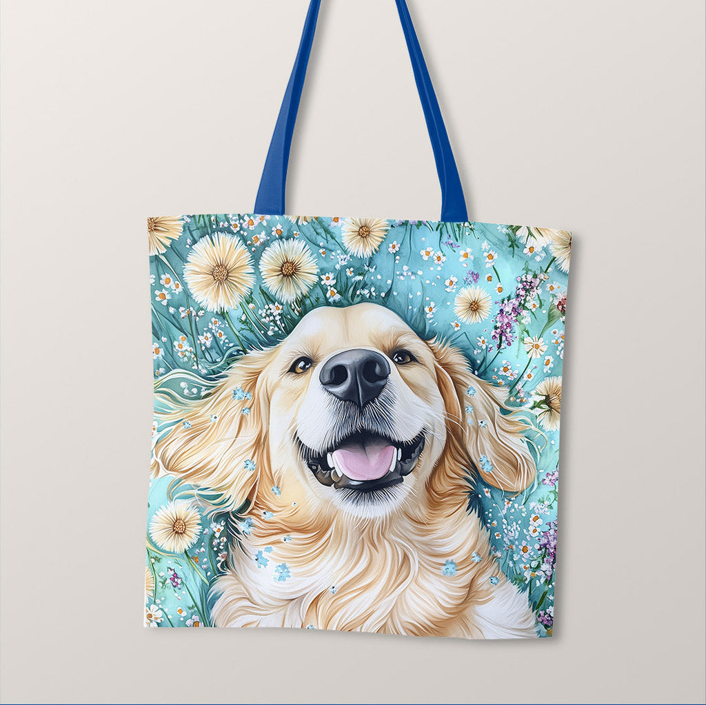 TOTE Golden Retriever and Dandelions Fabric Bag Panel TP-695