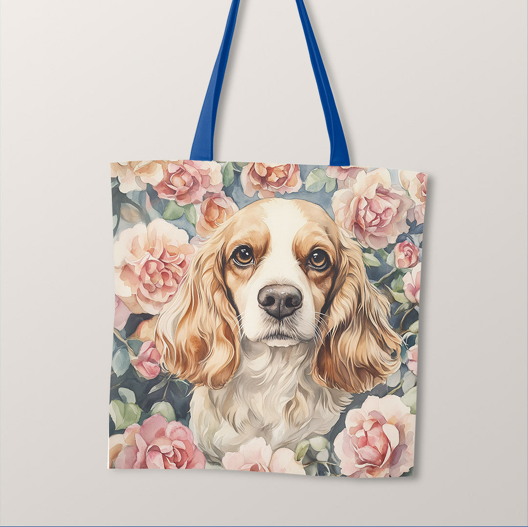 TOTE Cocker Spaniel and Roses Fabric Bag Panel TP-711