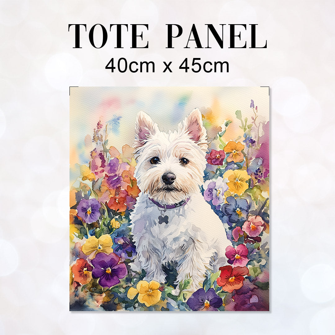 TOTE West Highland Terrier and Pansies Fabric Bag Panel TP-712