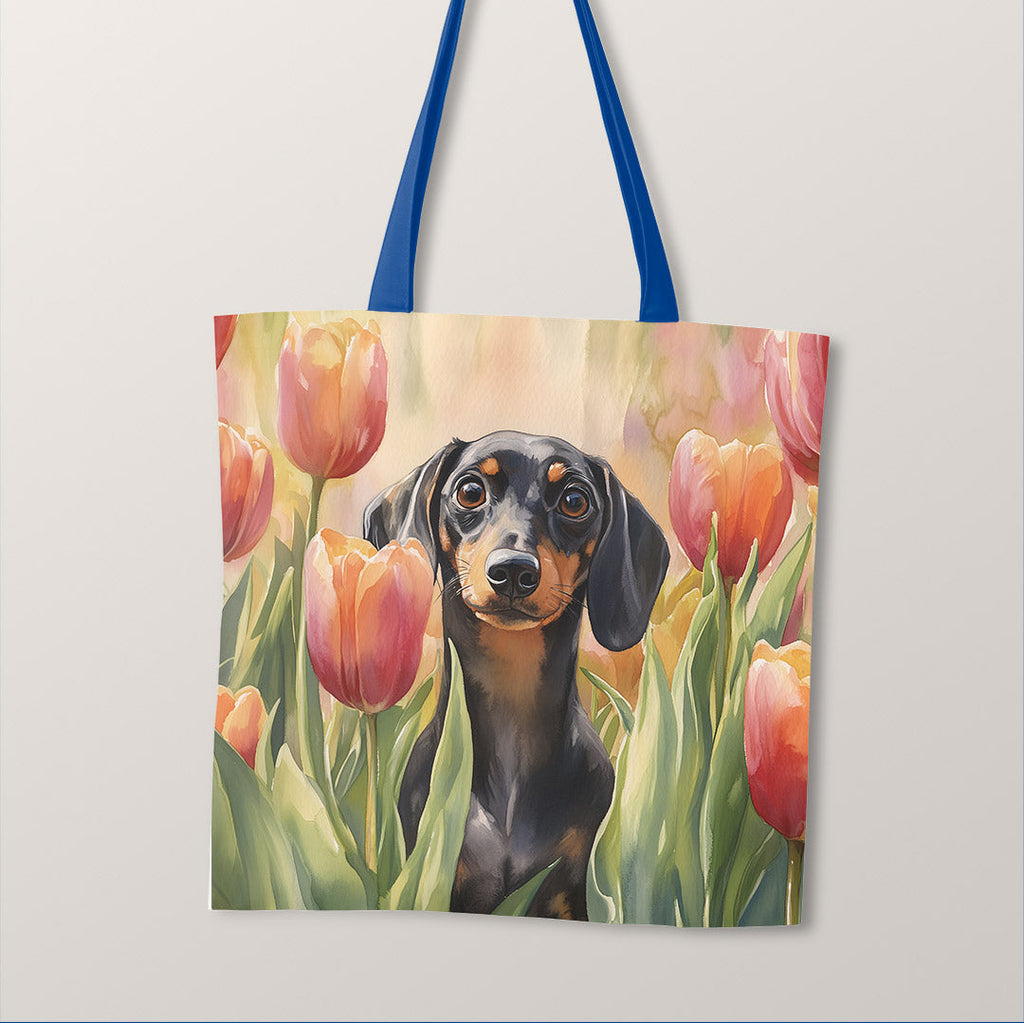 TOTE Dachshund and Tulips Fabric Bag Panel TP-718
