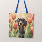 TOTE Dachshund and Tulips Fabric Bag Panel TP-718