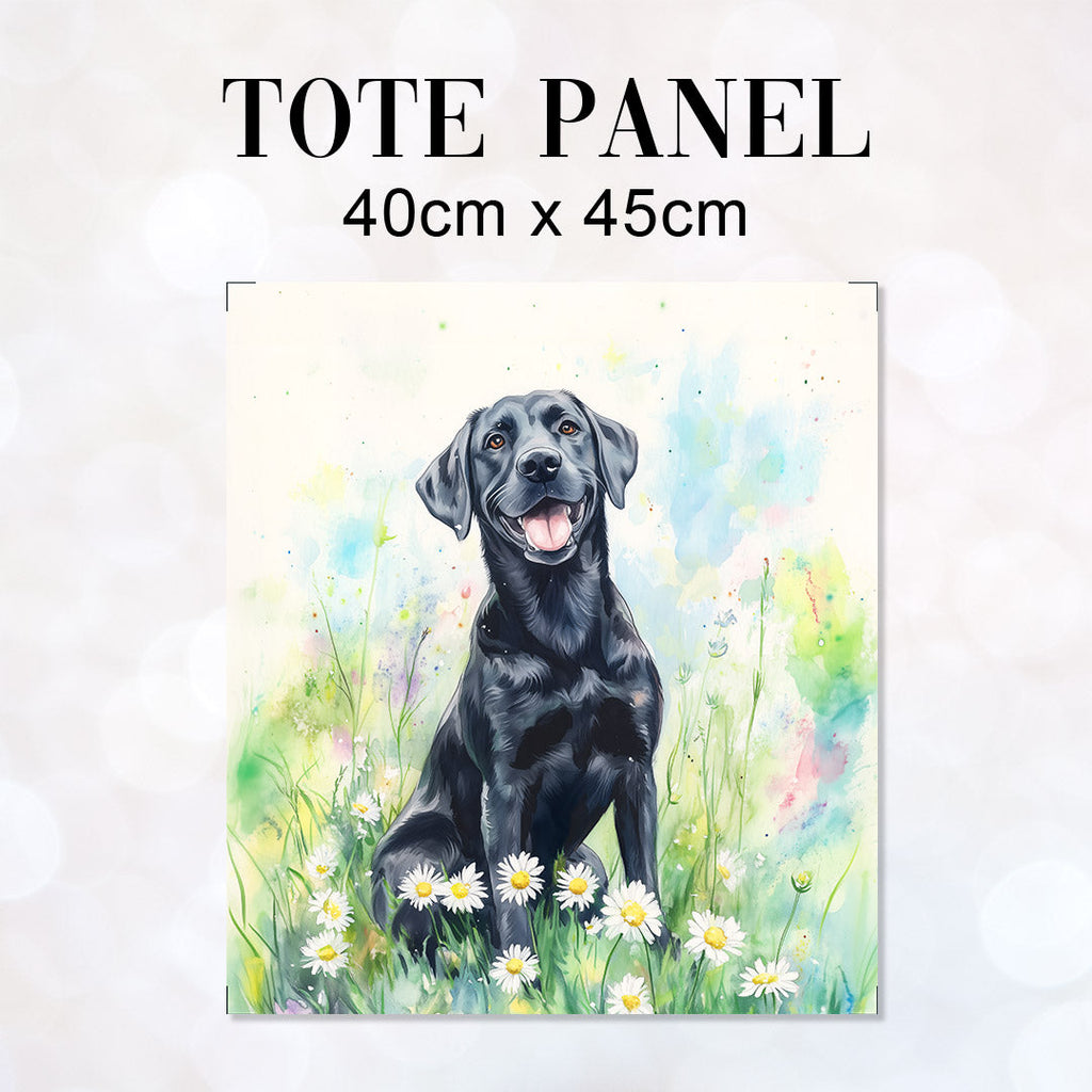 TOTE Black Labrador and Daises Fabric Bag Panel TP-725