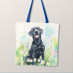 TOTE Black Labrador and Daises Fabric Bag Panel TP-725