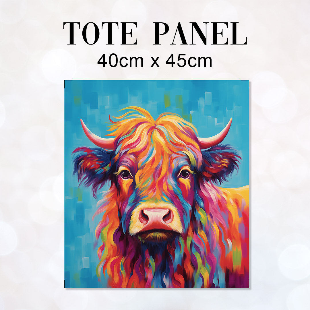 TOTE Highland Cow on Blue Fabric Bag Panel TP-745