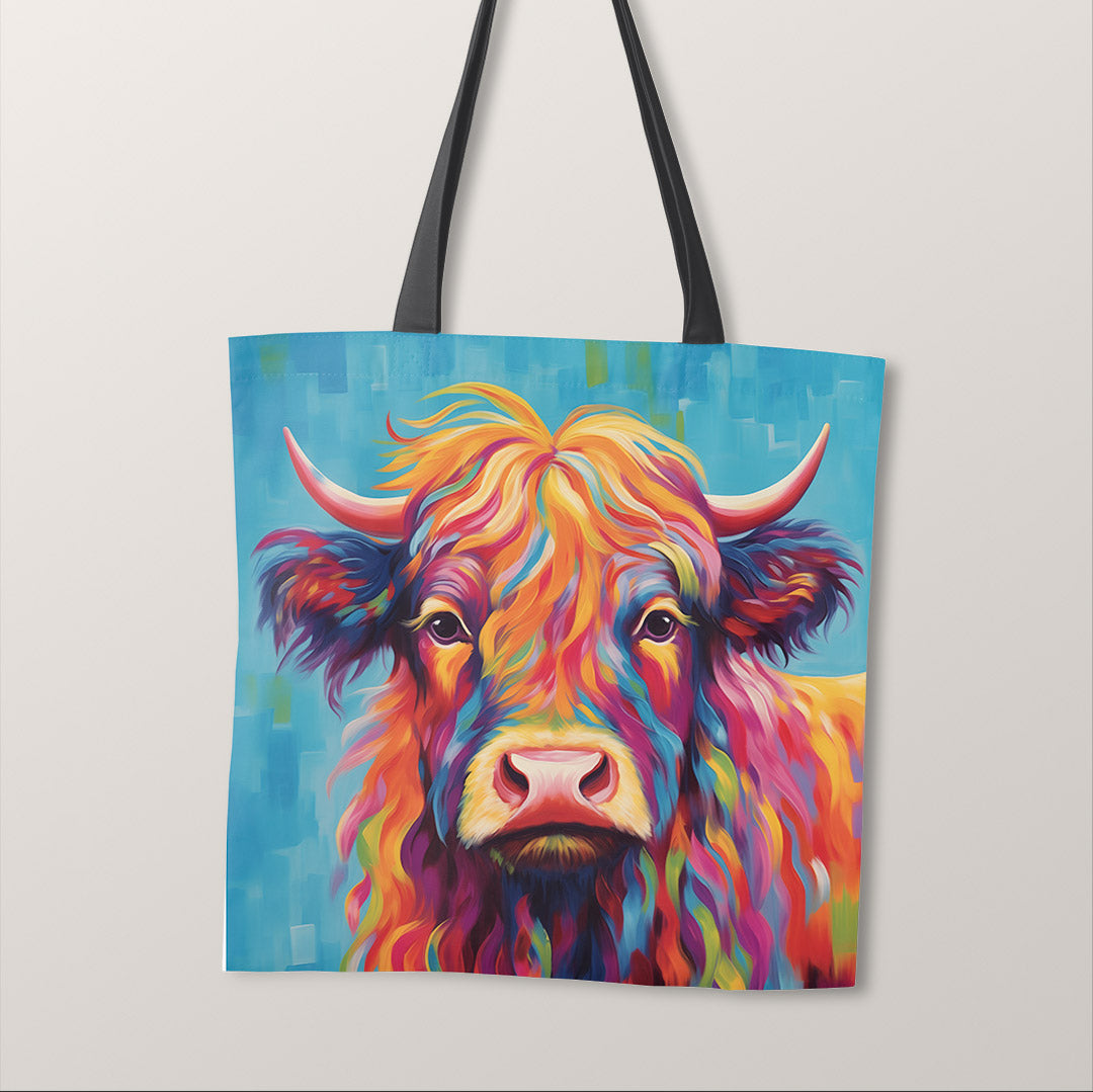 TOTE Highland Cow on Blue Fabric Bag Panel TP-745