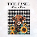 TOTE Sunflower Highland Cow Fabric Bag Panel TP-754