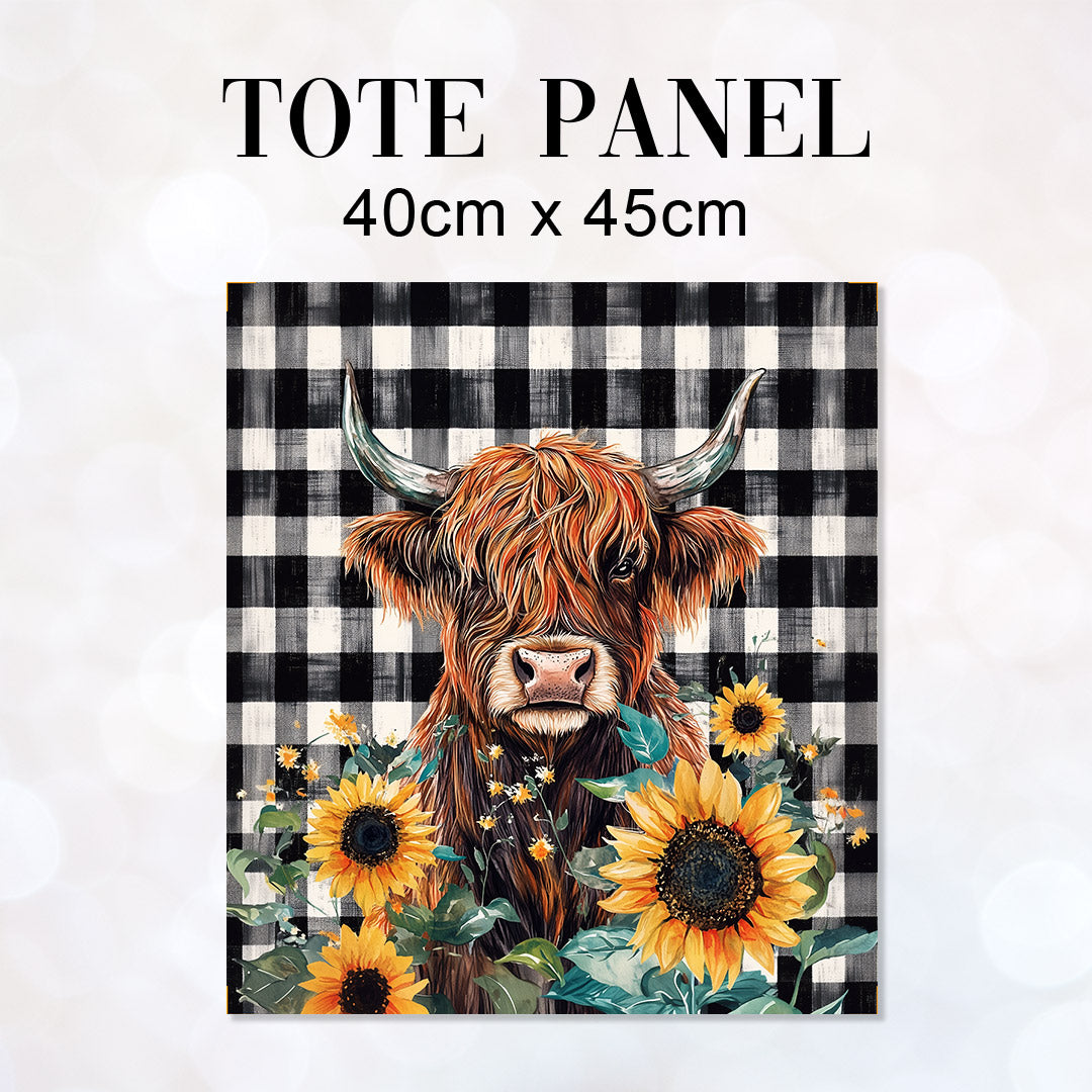 TOTE Sunflower Highland Cow Fabric Bag Panel TP-754