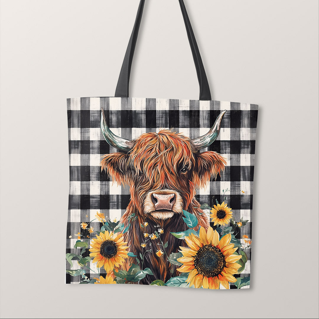 TOTE Sunflower Highland Cow Fabric Bag Panel TP-754