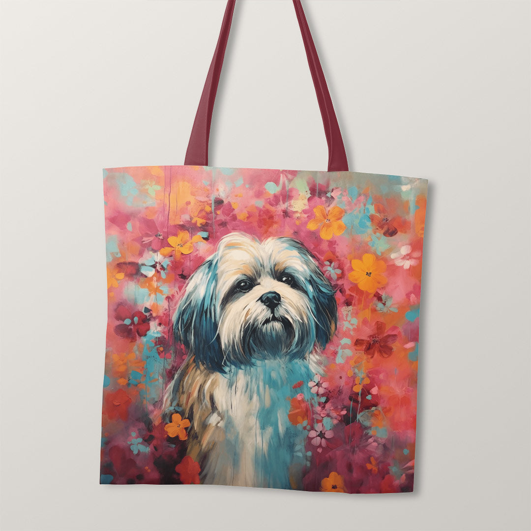 TOTE Floral Lhasa Apso TP-76 Fabric Bag Panel