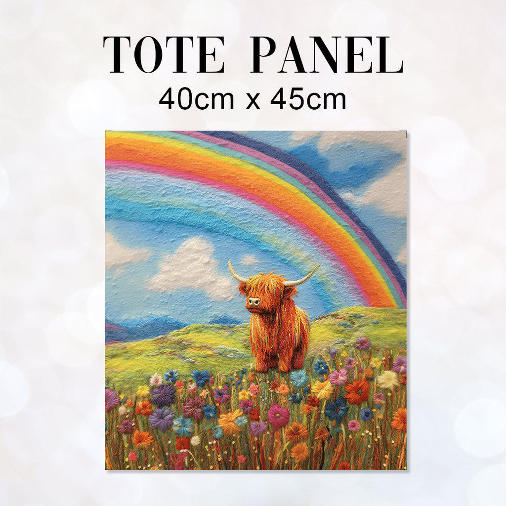 TOTE Felted Rainbow Highland Cow TP-84 Fabric Bag Panel
