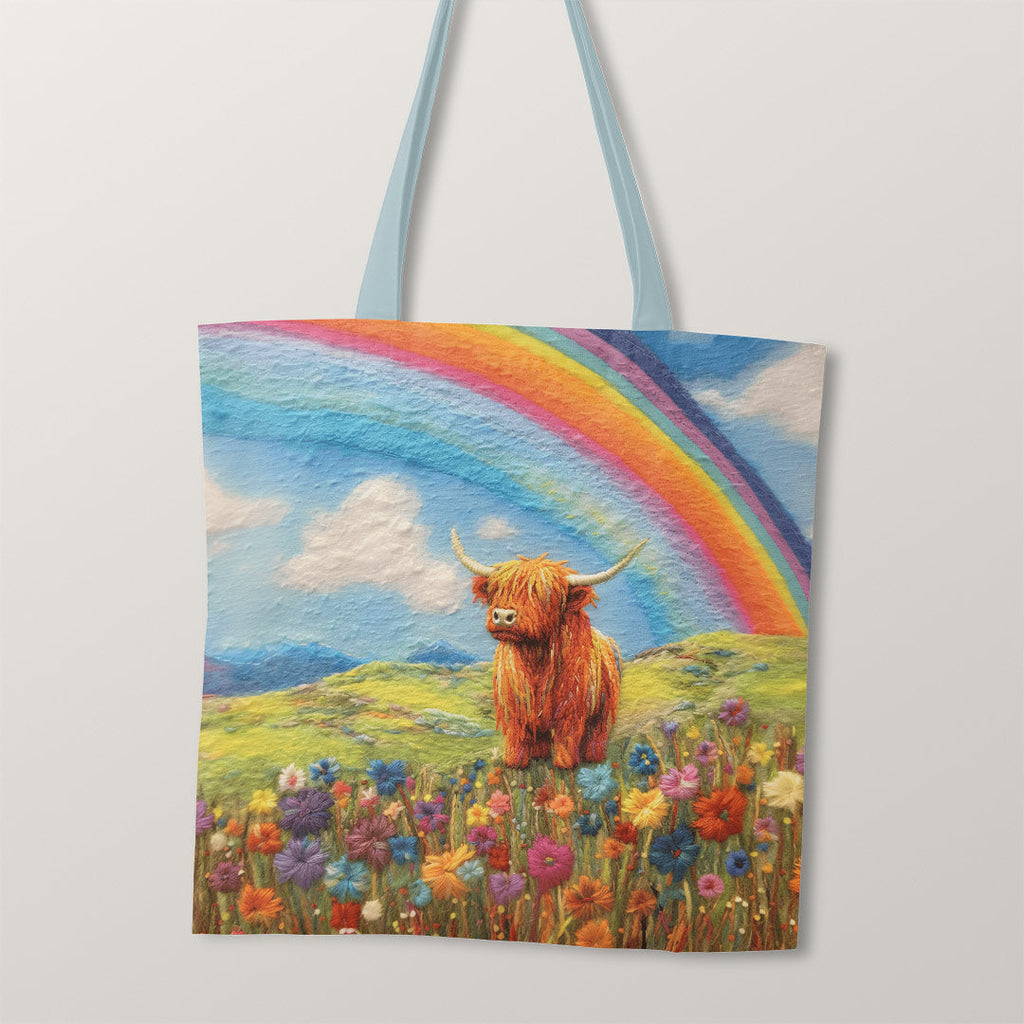 TOTE Felted Rainbow Highland Cow TP-84 Fabric Bag Panel