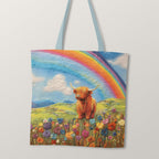 TOTE Felted Rainbow Highland Cow TP-84 Fabric Bag Panel