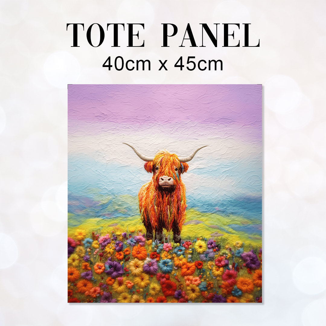 TOTE Felted Highland Cow TP-86 Fabric Bag Panel