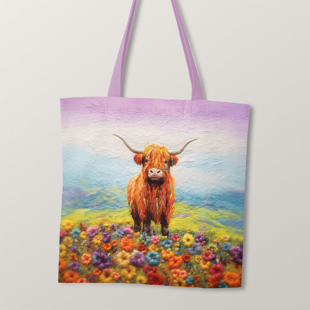 TOTE Felted Highland Cow TP-86 Fabric Bag Panel