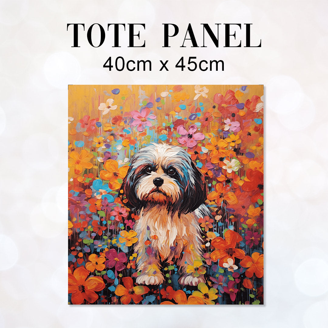 TOTE Bright Floral Lhasa Apso TP-89 Fabric Bag Panel
