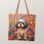 TOTE Bright Floral Lhasa Apso TP-89 Fabric Bag Panel