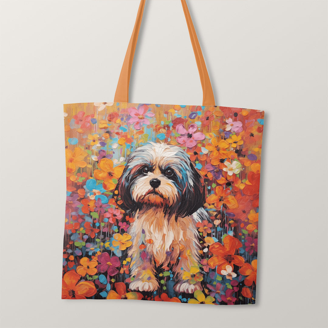 TOTE Bright Floral Lhasa Apso TP-89 Fabric Bag Panel