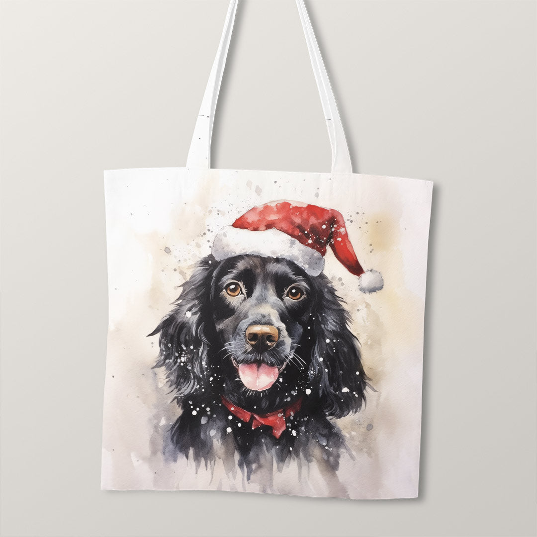 TOTE Christmas Black Spaniel TP-90 Fabric Bag Panel