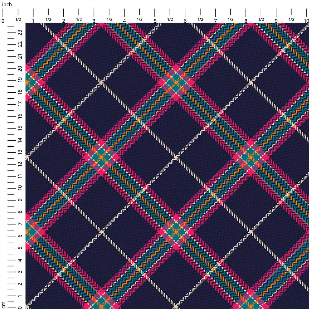 Navy Pink Plaid Fabric 1437