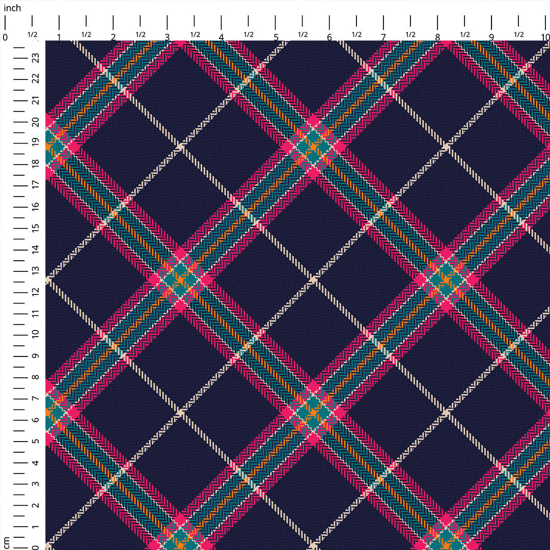Navy Pink Plaid Fabric 1437