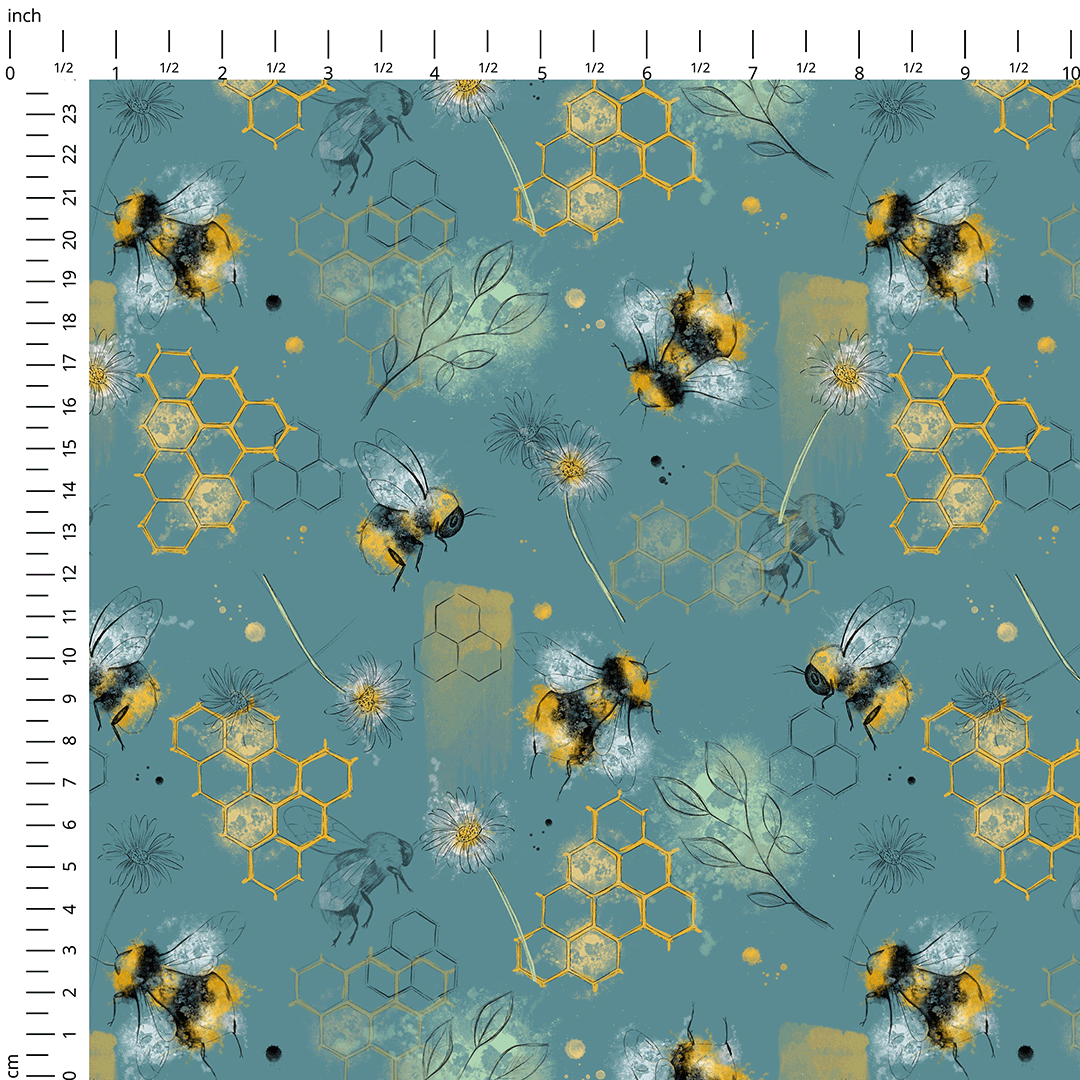 Teal Bees Fabric