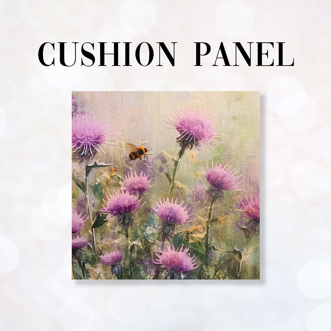 CUSHION Fabric Panel Thistles and Bee