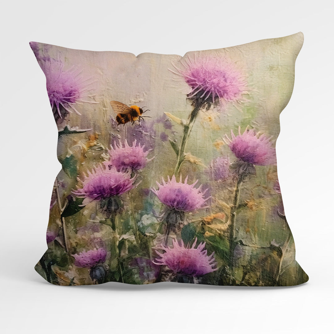 CUSHION Fabric Panel Thistles and Bee
