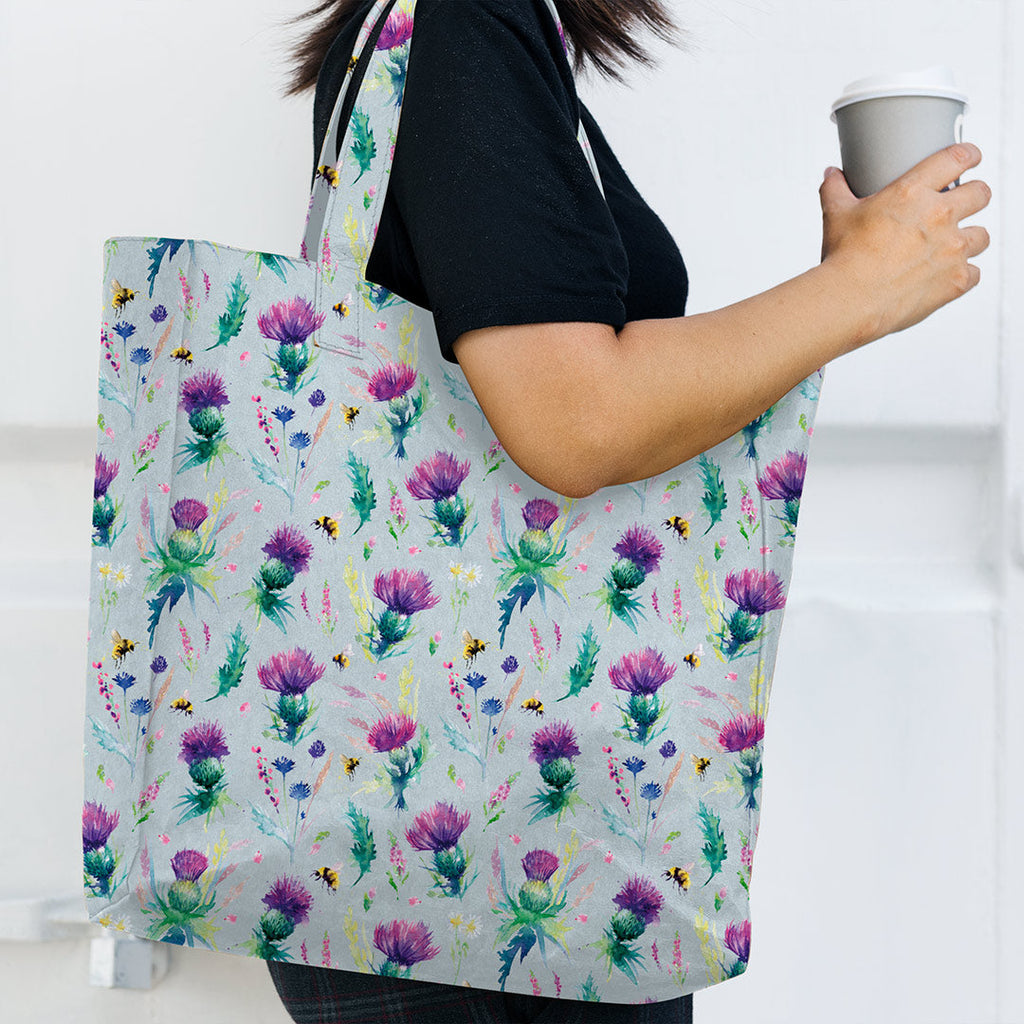 Thistle and Bee Blue Grey Fabric