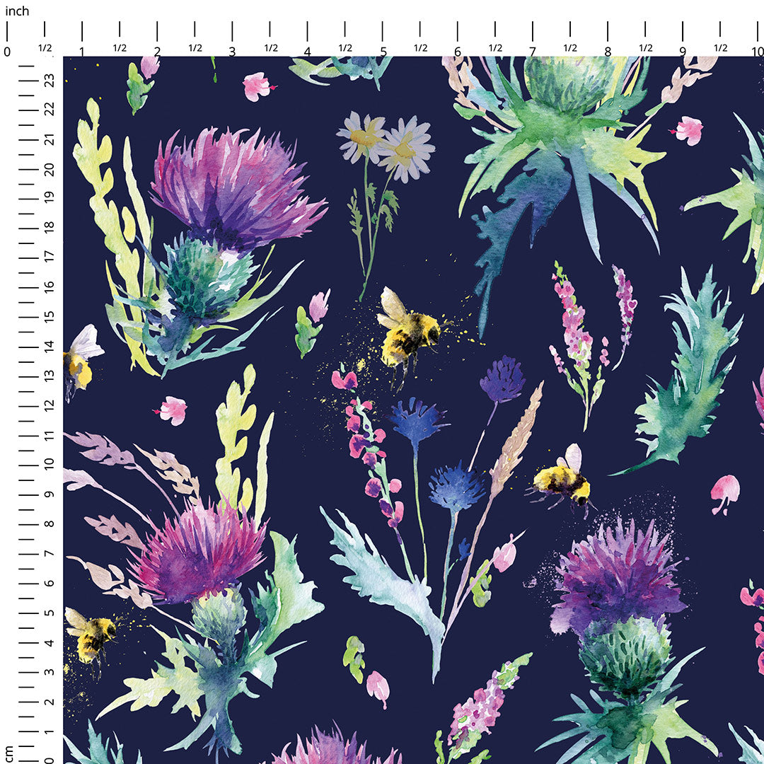 Thistle and Bee Navy Fabric